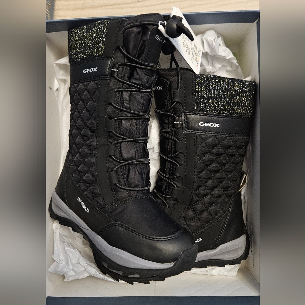 Brand New Geox J Orizont Black and Gray Winter Boots Size:10.5